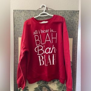 Blah, blah, blah bright red oversized sweatshirt, like new, size jr xxl